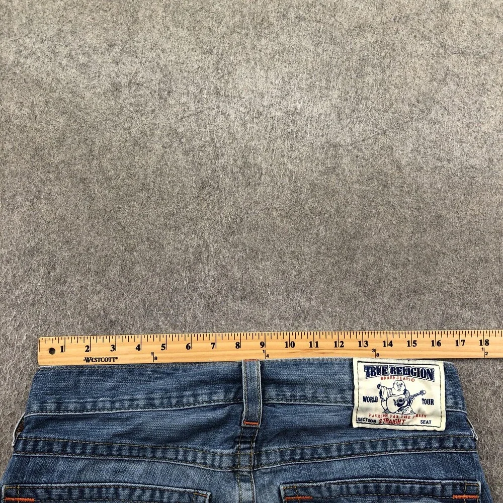 True Religion Jeans Mens 32 Blue Section Straight USA Distressed Denim Pants